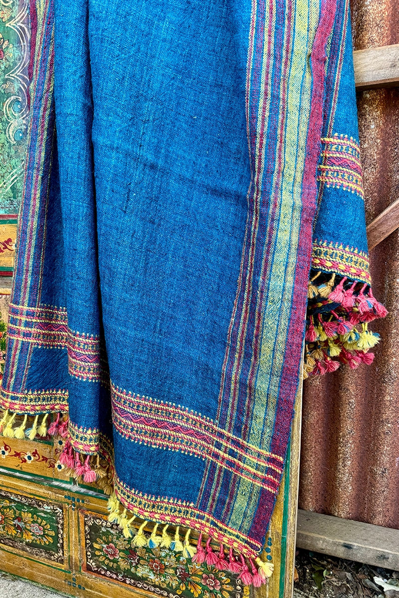 Raw Wool Shawl - Cobalt