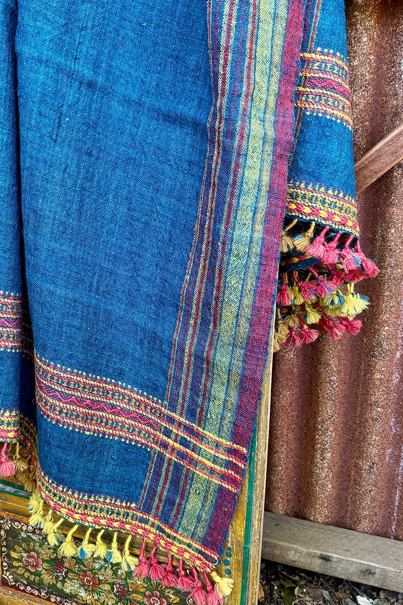 Raw Wool Shawl - Cobalt