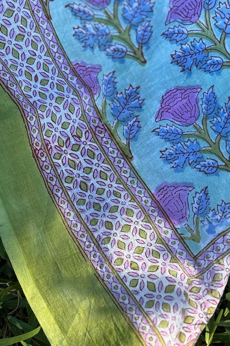 Sarong, 100% Cotton, hand block print. In soft Mist Flower print.
