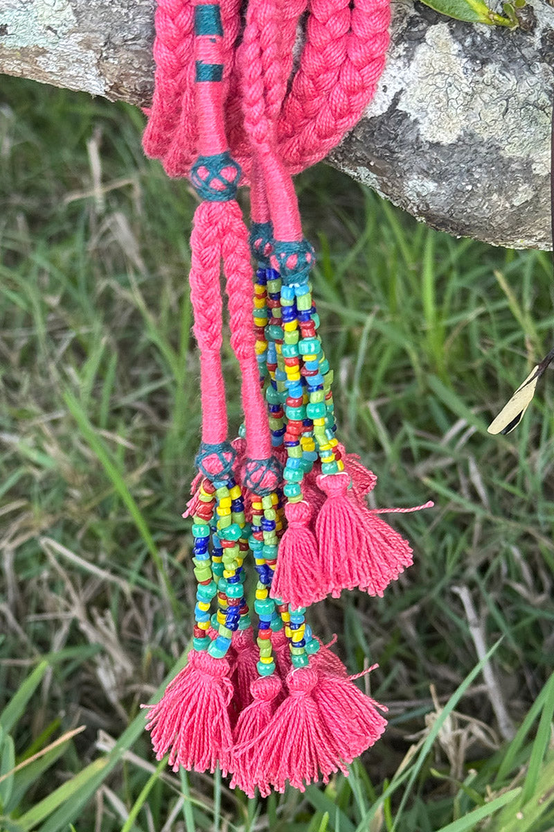 Woven and beaded belt - Coral