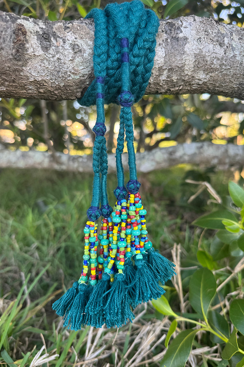 Woven and beaded belt - Teal