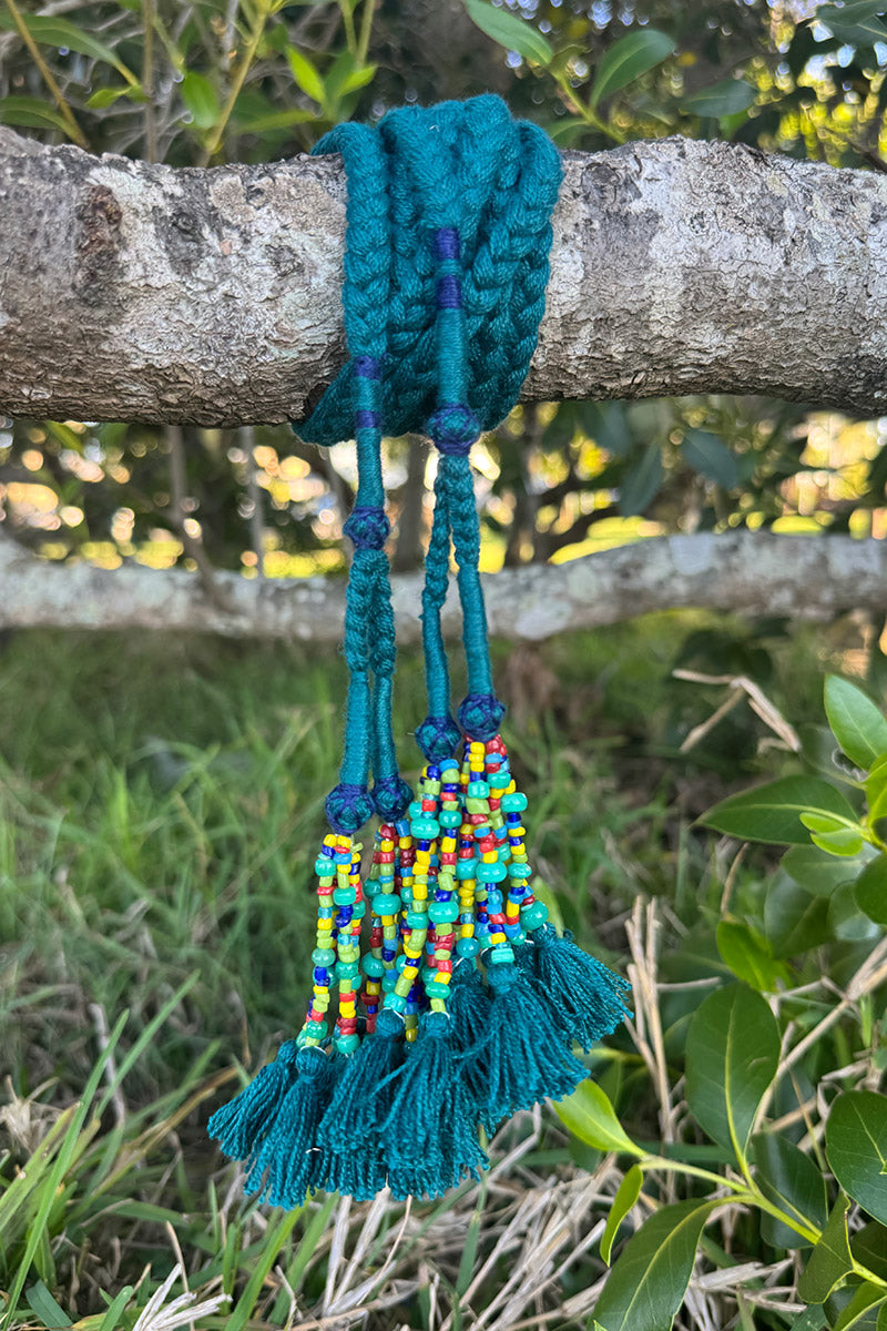 Woven and beaded belt - Teal