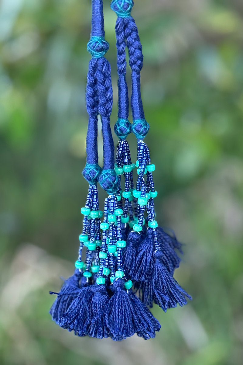 Woven and beaded belt - Indigo