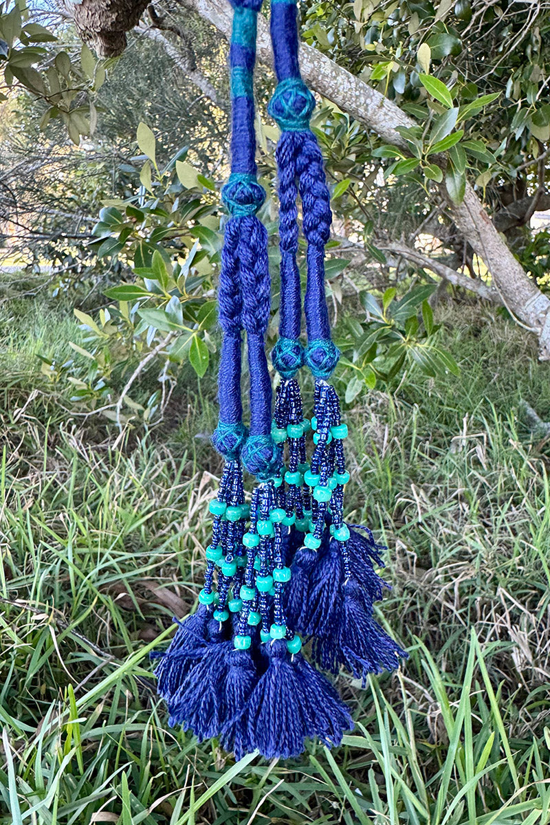 Woven and beaded belt - Indigo