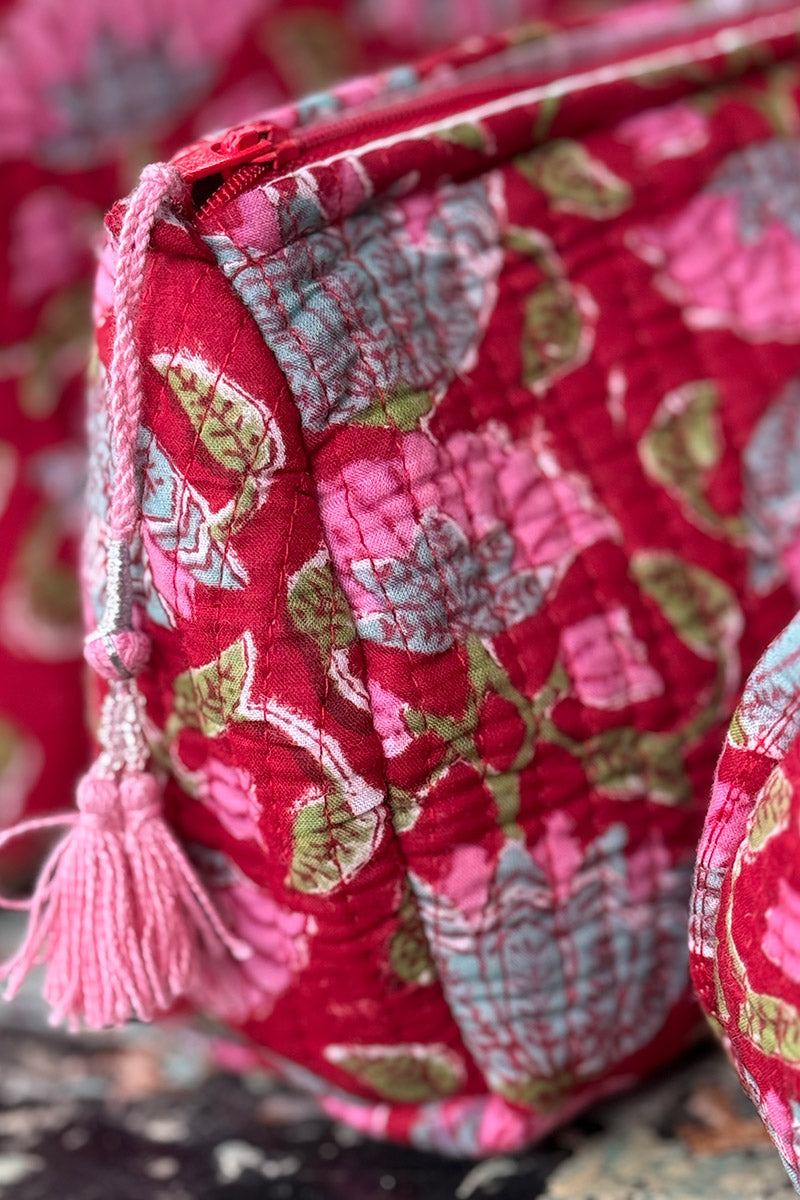 Wash Bags, accessories, Hand block prints, plastic lined with inside - Scarlet