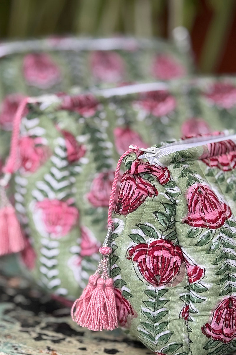 Wash Bags, accessories, Hand block prints, plastic lined with inside - Rosette
