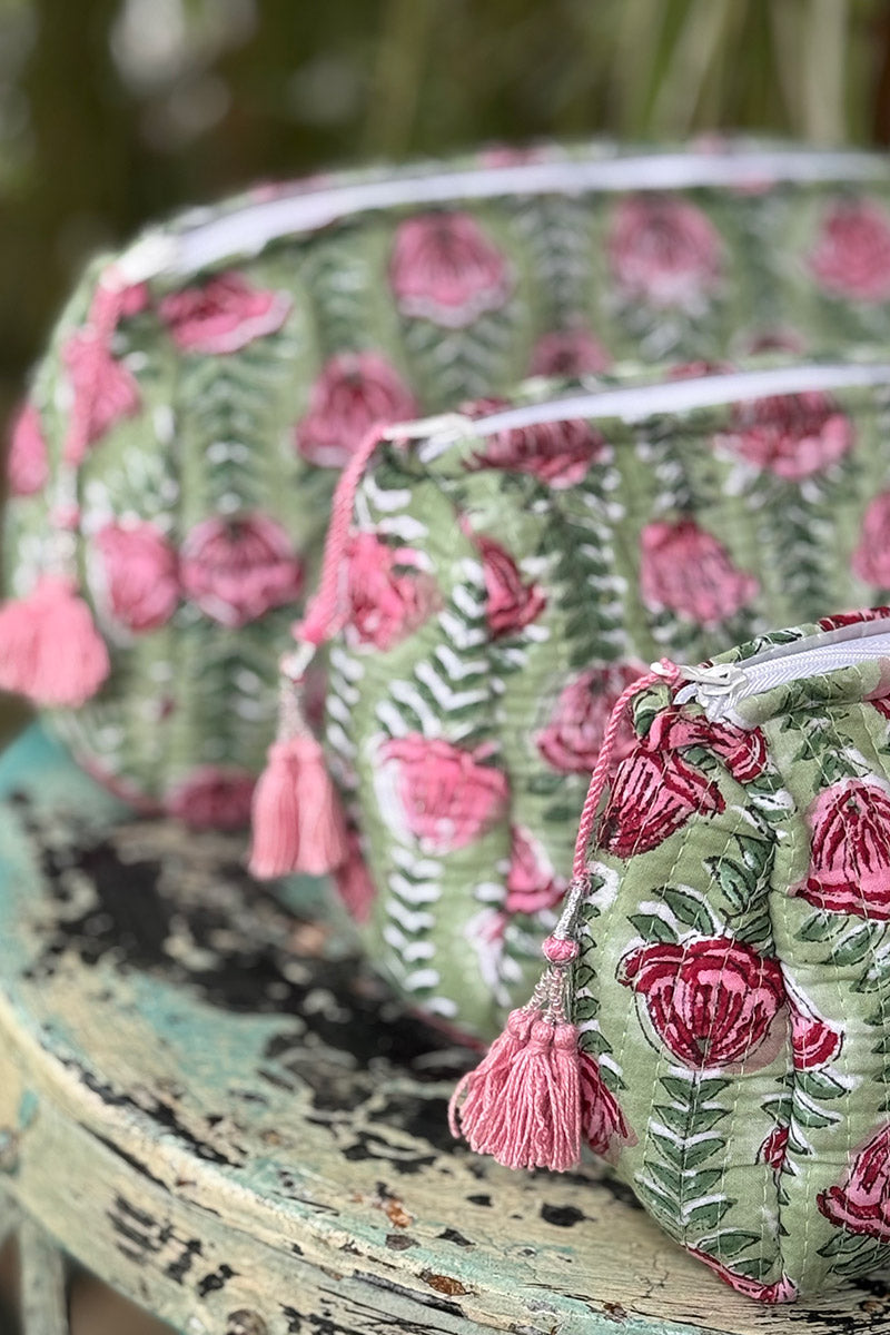 Wash Bags, accessories, Hand block prints, plastic lined with inside - Rosette
