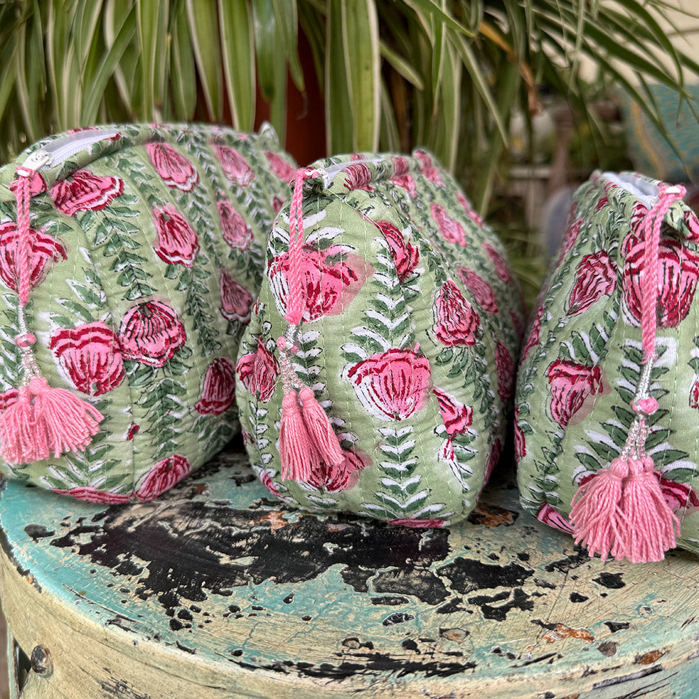 Wash Bags, accessories, Hand block prints, plastic lined with inside - Rosette
