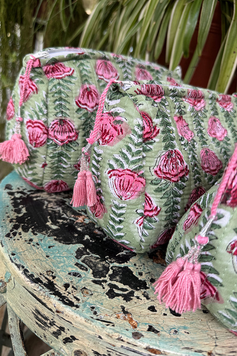 Wash Bags, accessories, Hand block prints, plastic lined with inside - Rosette