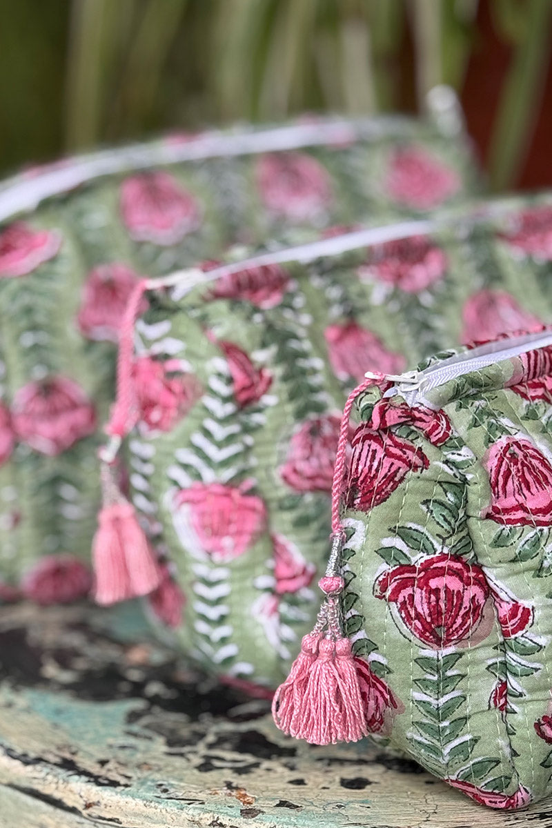 Wash Bags, accessories, Hand block prints, plastic lined with inside - Rosette