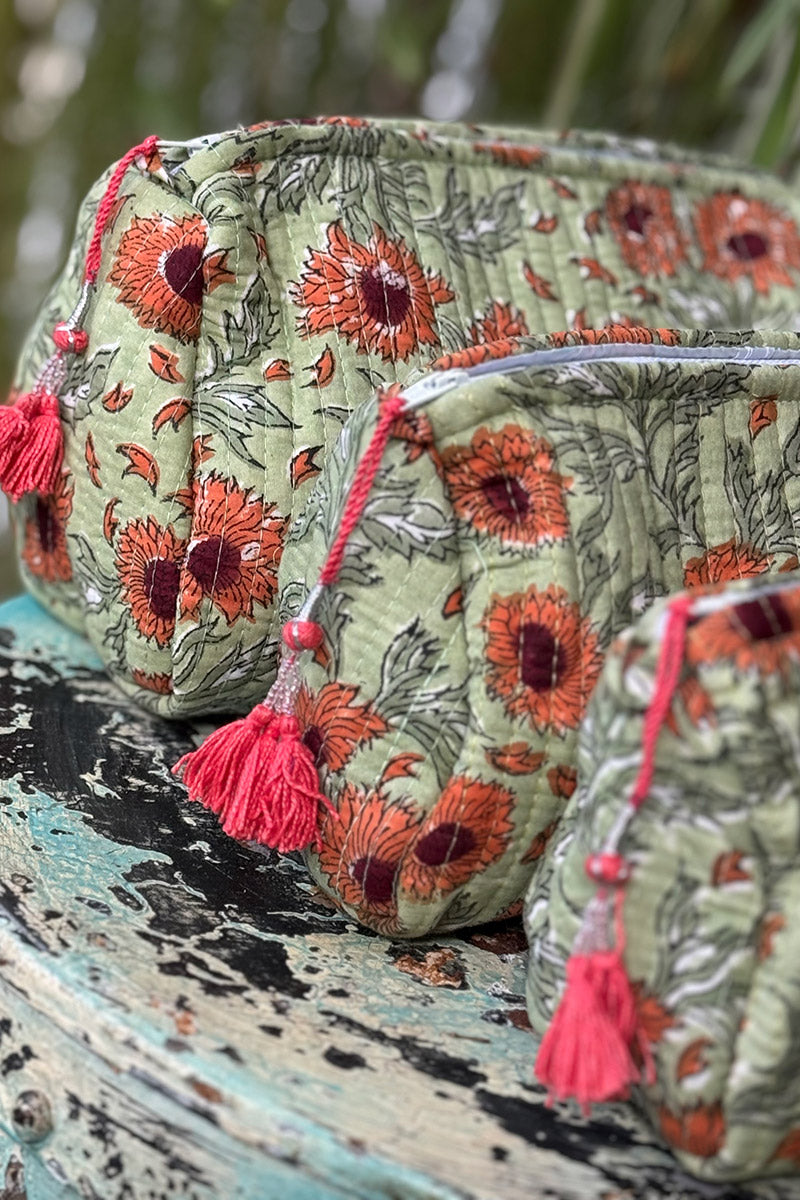 Wash Bags, accessories, Hand block prints, plastic lined with inside - Saffy