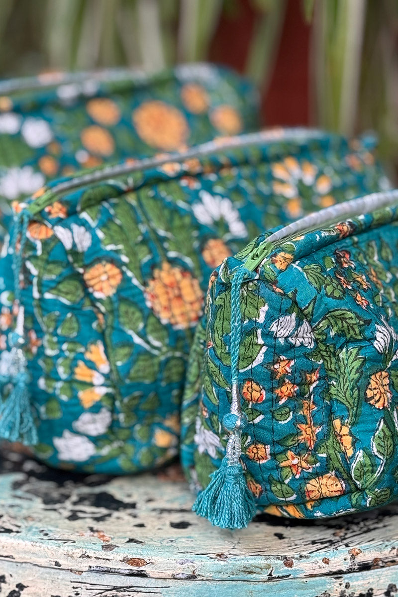 Wash Bags, accessories, Hand block prints, plastic lined with inside - Spruce
