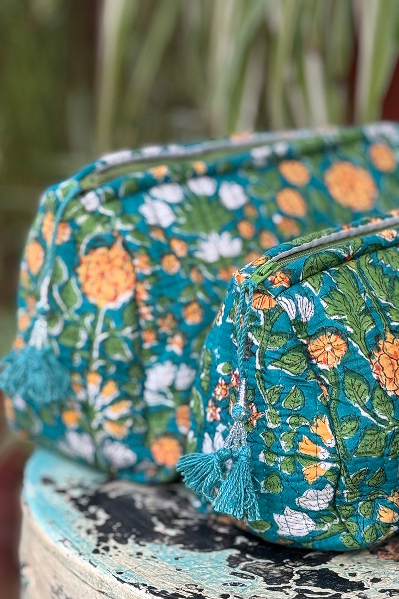 Wash Bags, accessories, Hand block prints, plastic lined with inside - Spruce