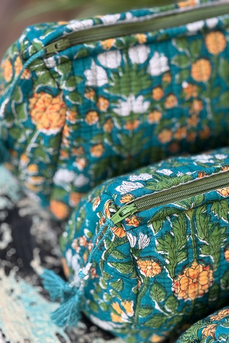 Wash Bags, accessories, Hand block prints, plastic lined with inside - Spruce