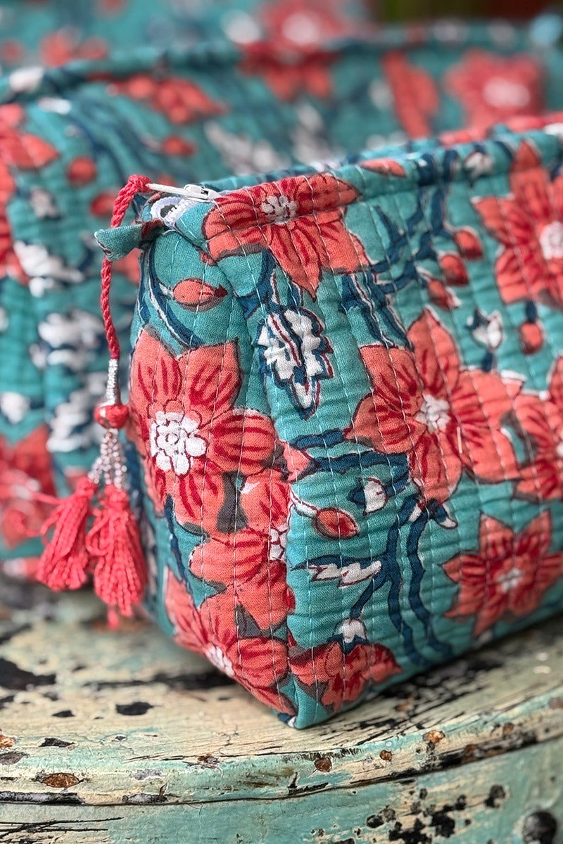 Wash Bags, accessories, Hand block prints, plastic lined with inside - Wildflower