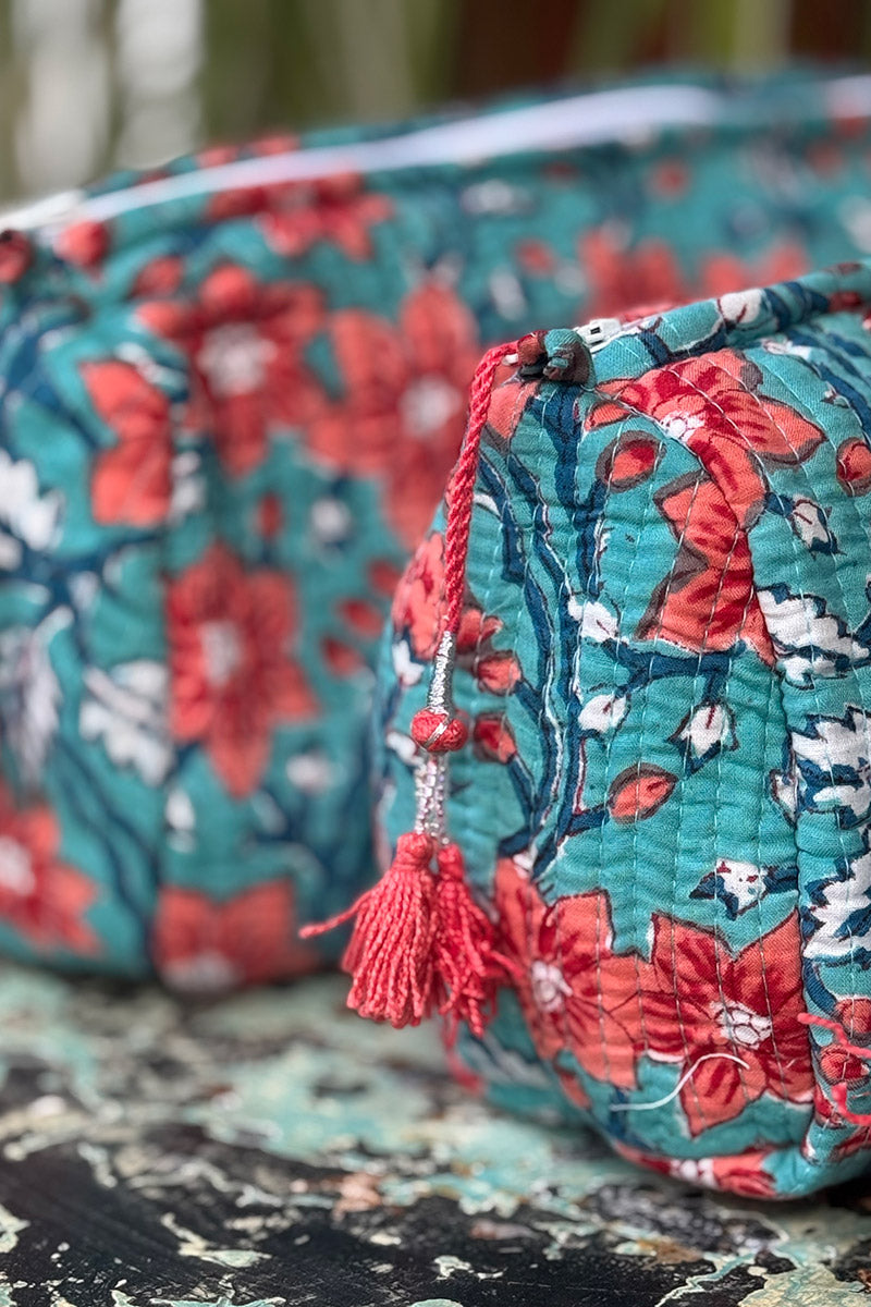 Wash Bags, accessories, Hand block prints, plastic lined with inside - Wildflower