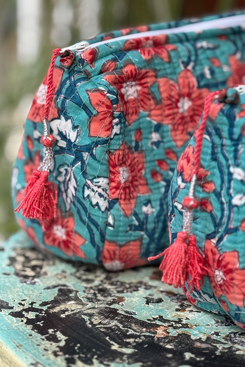Wash Bags, accessories, Hand block prints, plastic lined with inside - Wildflower