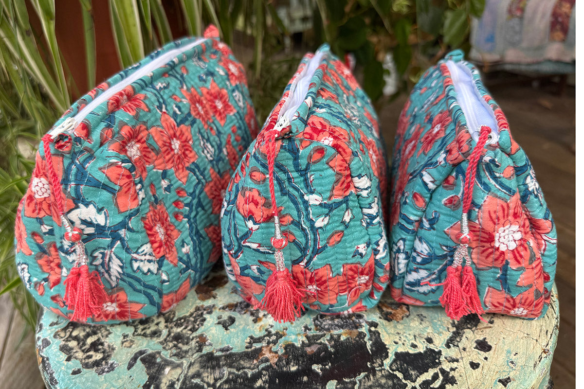 Wash Bags, accessories, Hand block prints, plastic lined with inside - Wildflower