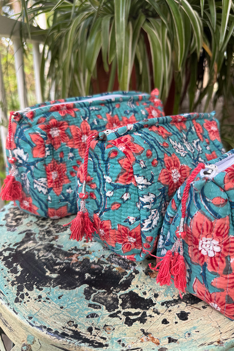 Wash Bags, accessories, Hand block prints, plastic lined with inside - Wildflower