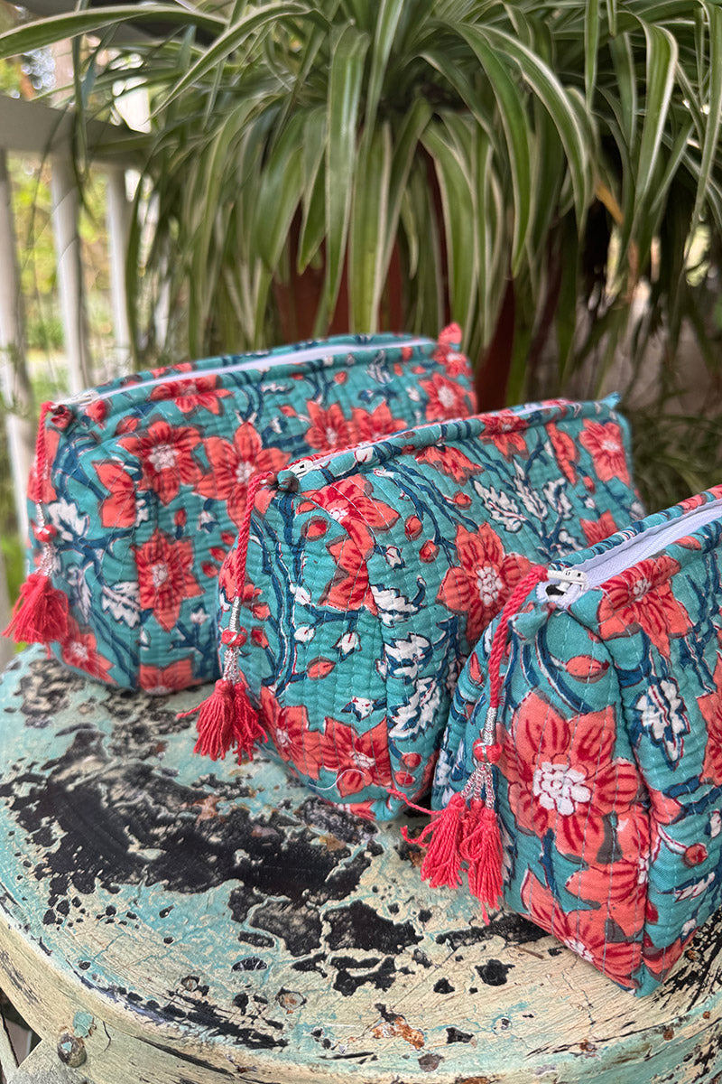 Wash Bags, accessories, Hand block prints, plastic lined with inside - Wildflower