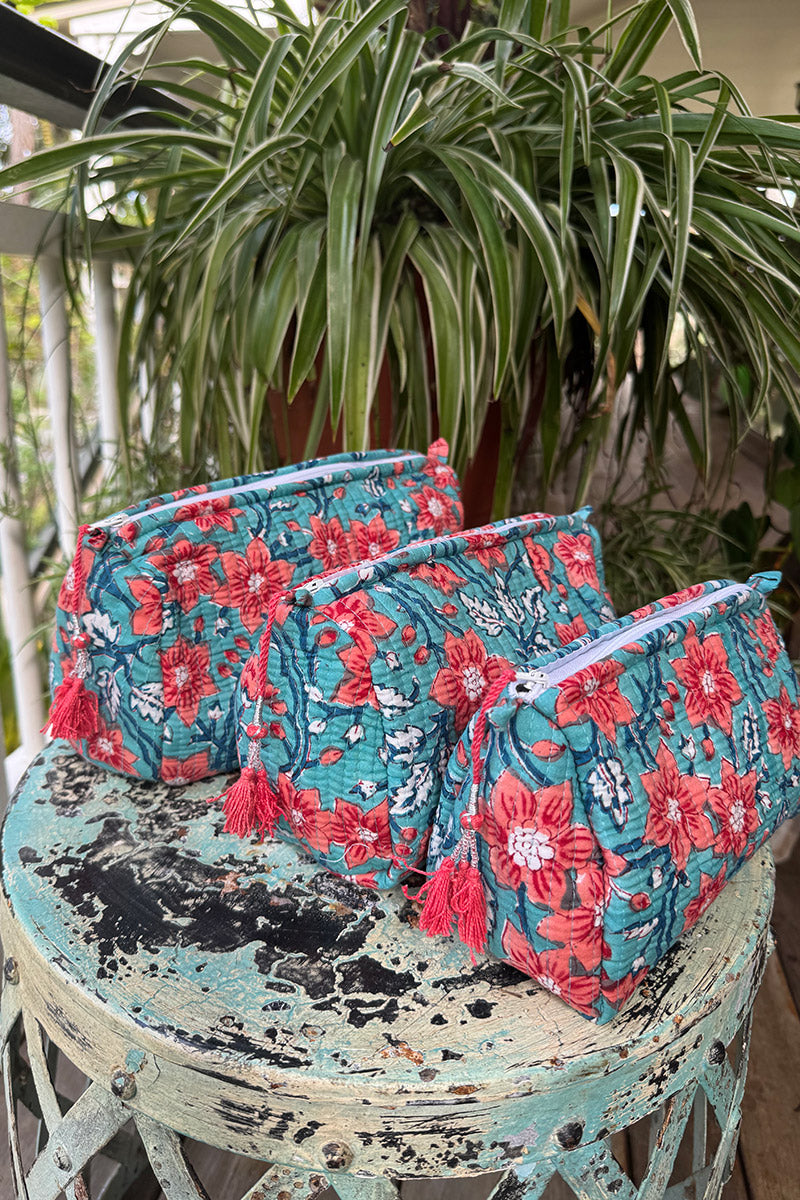 Wash Bags, accessories, Hand block prints, plastic lined with inside - Wildflower
