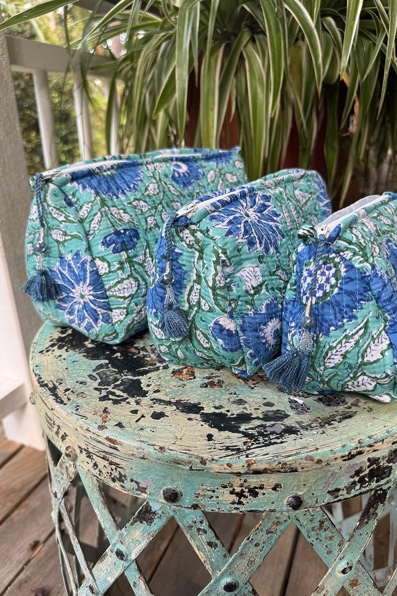 Wash Bags, accessories, Hand block prints, plastic lined with inside - Oasis