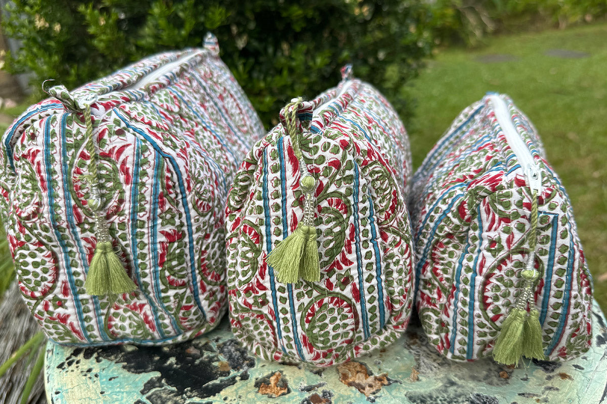 Wash Bags, accessories, Hand block prints, plastic lined with inside - Farah