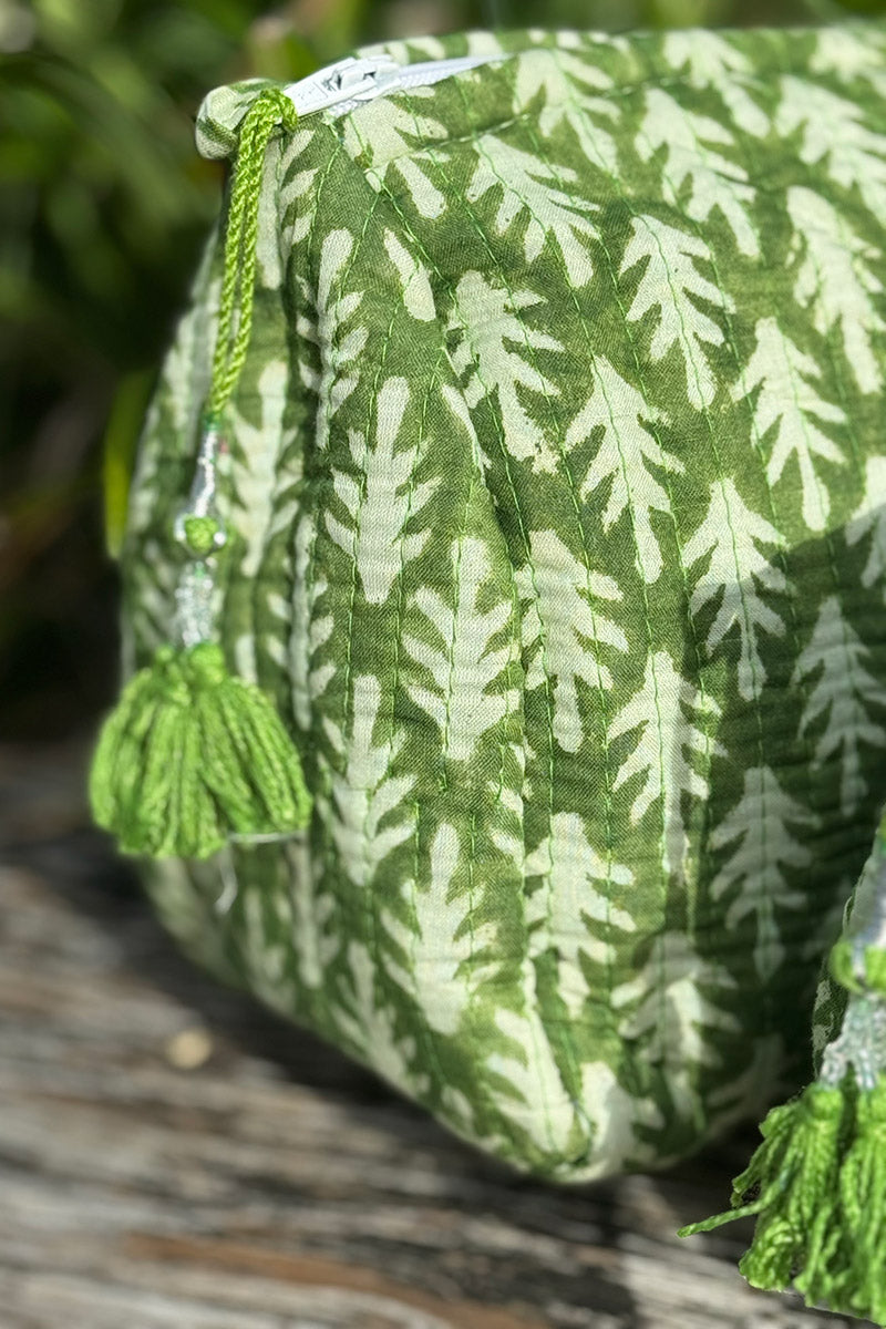 Wash Bags, accessories, Hand block prints, plastic lined with inside - Fern