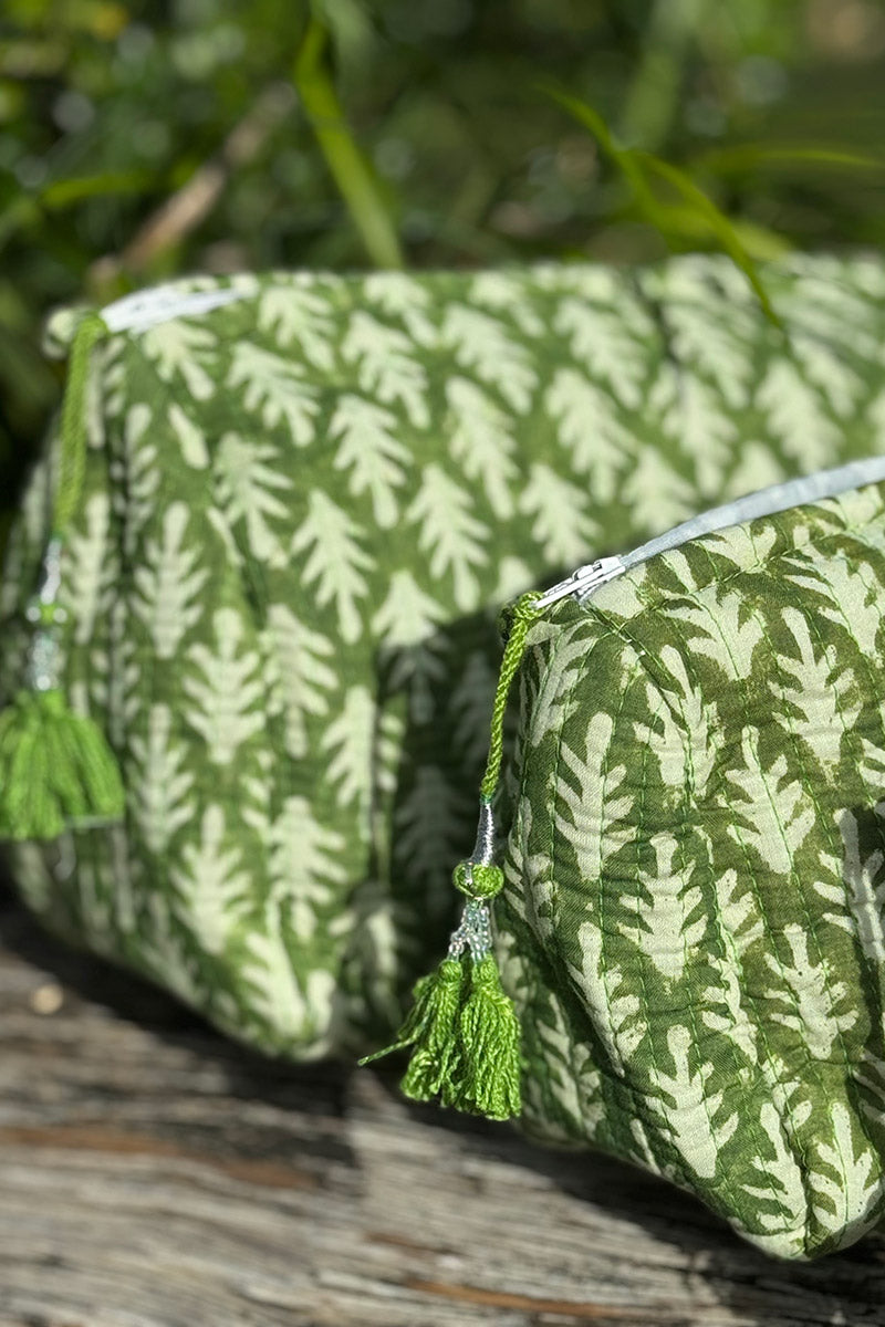 Wash Bags, accessories, Hand block prints, plastic lined with inside - Fern