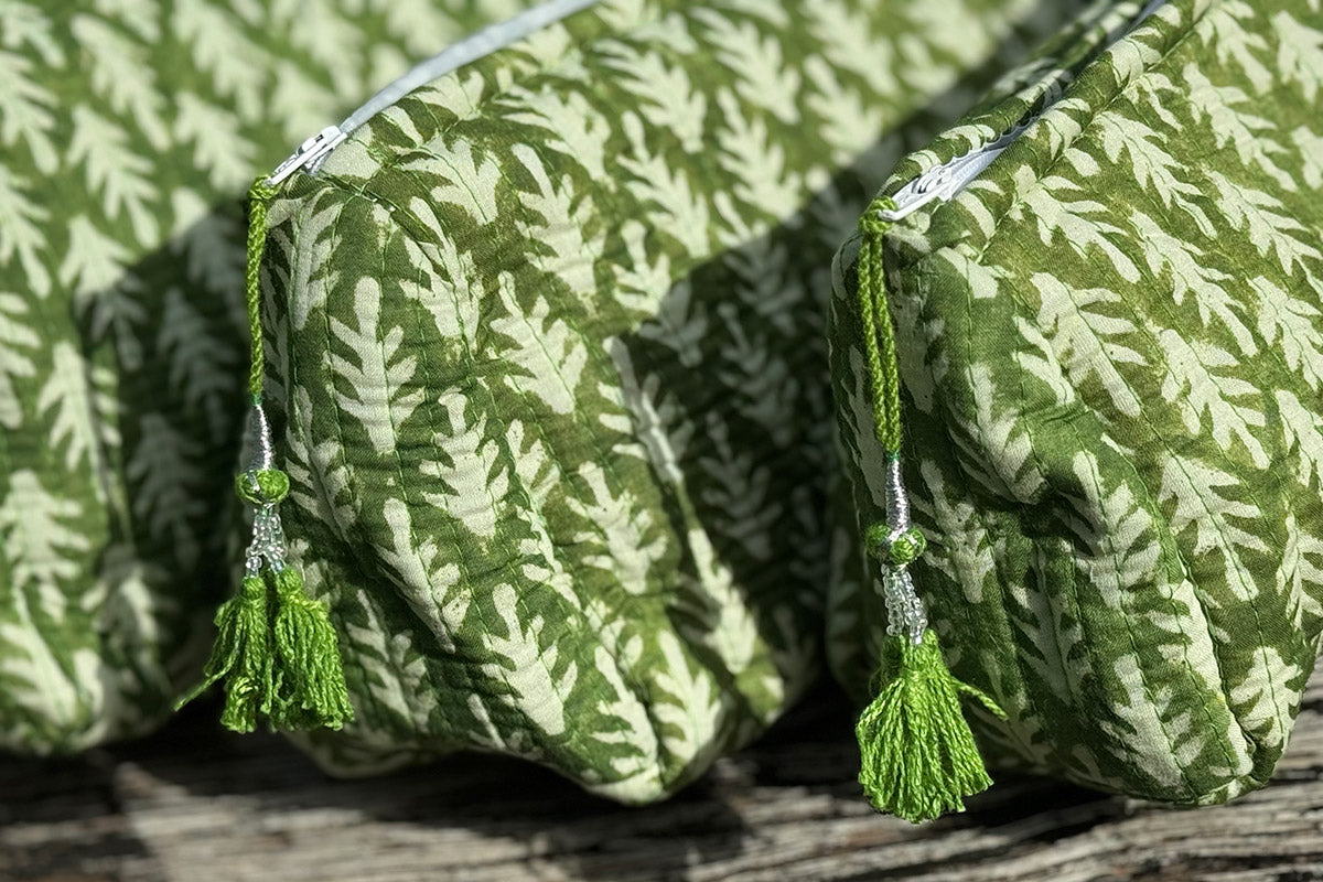 Wash Bags, accessories, Hand block prints, plastic lined with inside - Fern