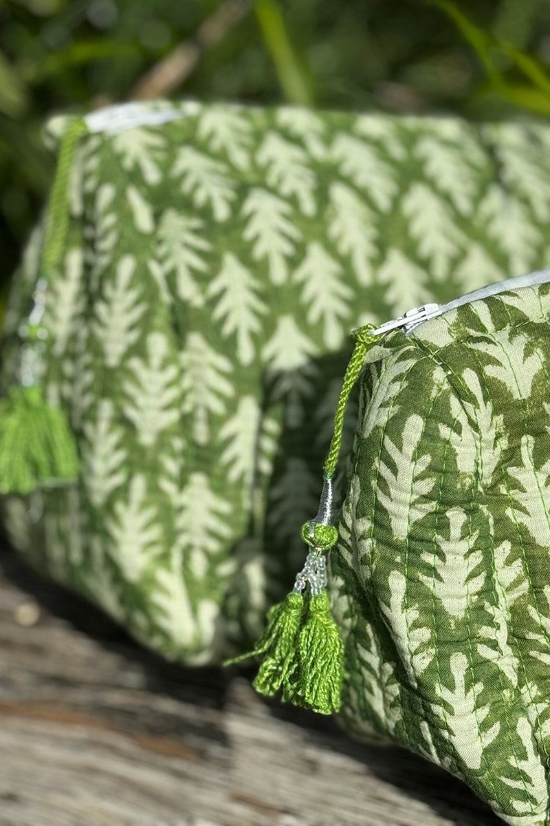 Wash Bags, accessories, Hand block prints, plastic lined with inside - Fern