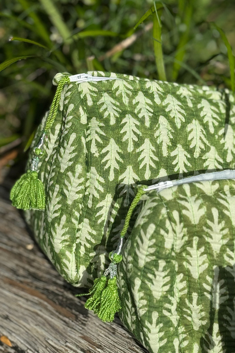 Wash Bags, accessories, Hand block prints, plastic lined with inside - Fern