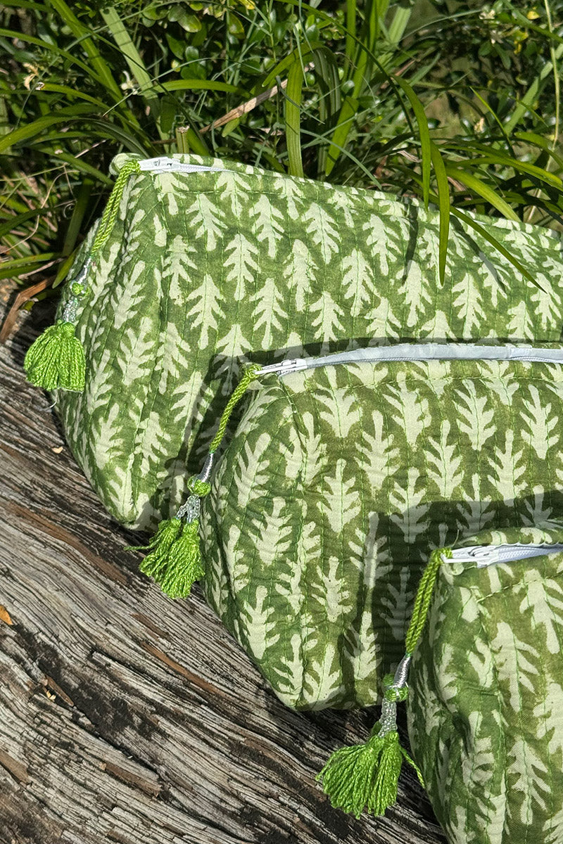 Wash Bags, accessories, Hand block prints, plastic lined with inside - Fern