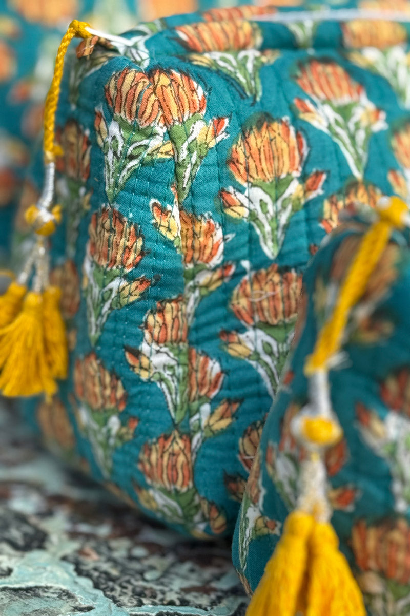Wash Bags, accessories, Hand block prints, plastic lined with inside - Kora