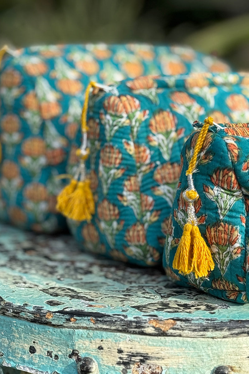 Wash Bags, accessories, Hand block prints, plastic lined with inside - Kora