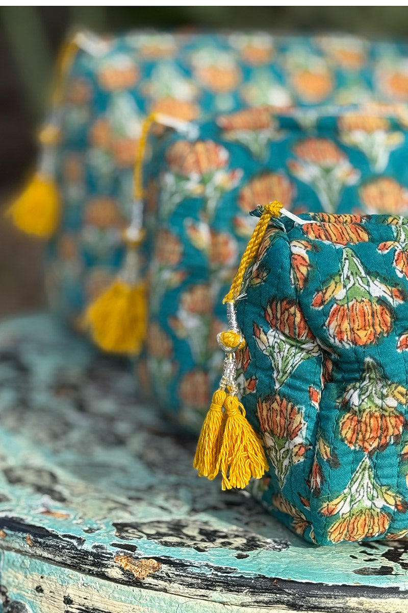 Wash Bags, accessories, Hand block prints, plastic lined with inside - Kora