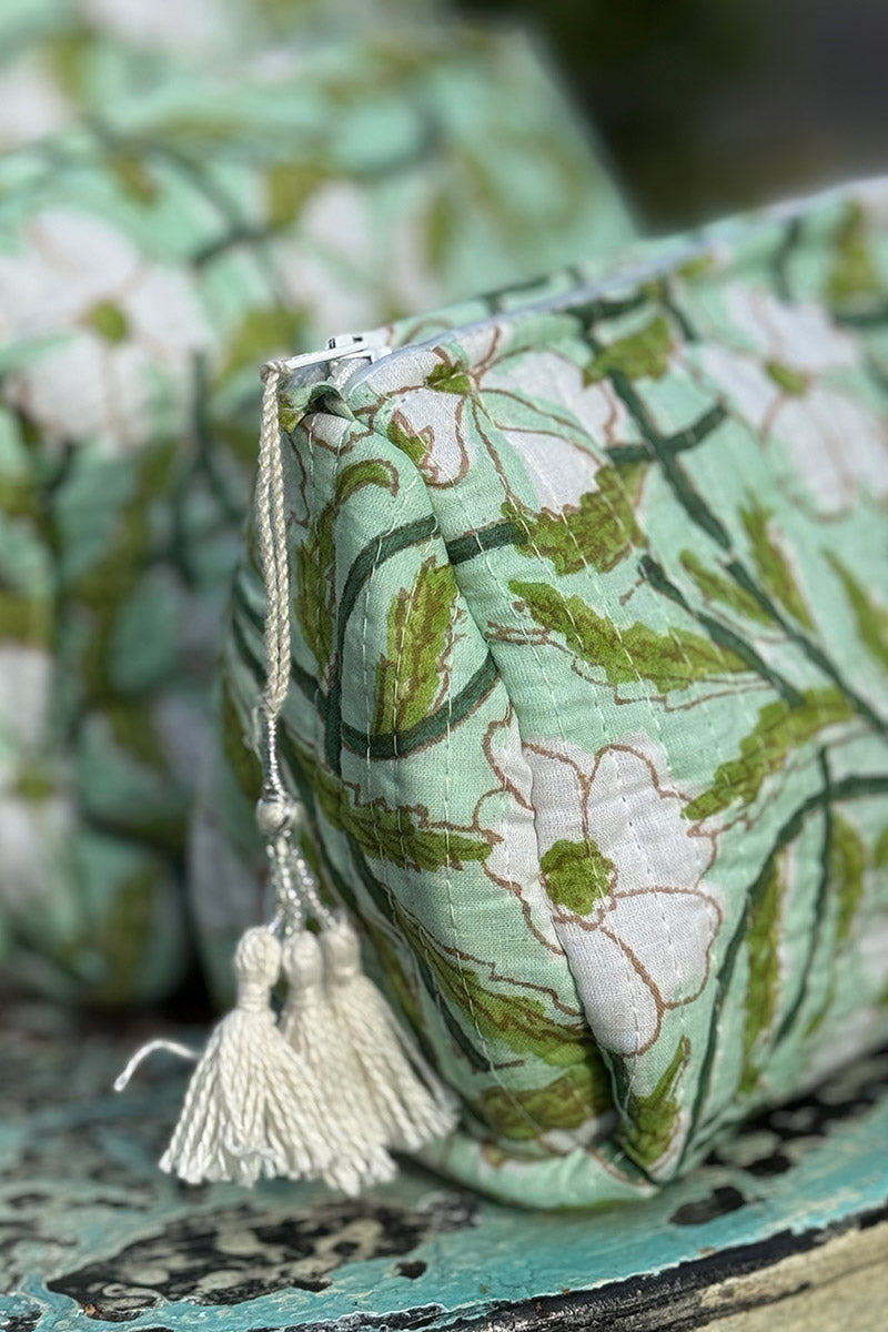 Wash Bags, accessories, Hand block prints, plastic lined with inside - Meadow