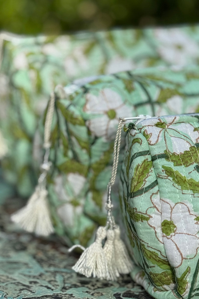 Wash Bags, accessories, Hand block prints, plastic lined with inside - Meadow