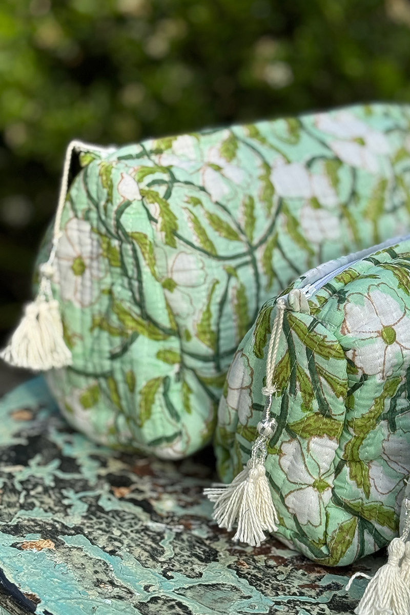 Wash Bags, accessories, Hand block prints, plastic lined with inside - Meadow