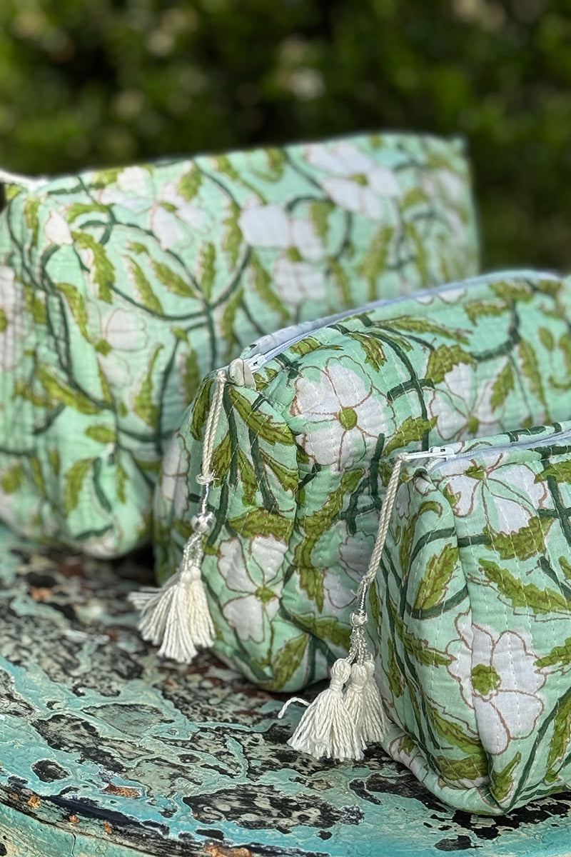 Wash Bags, accessories, Hand block prints, plastic lined with inside - Meadow