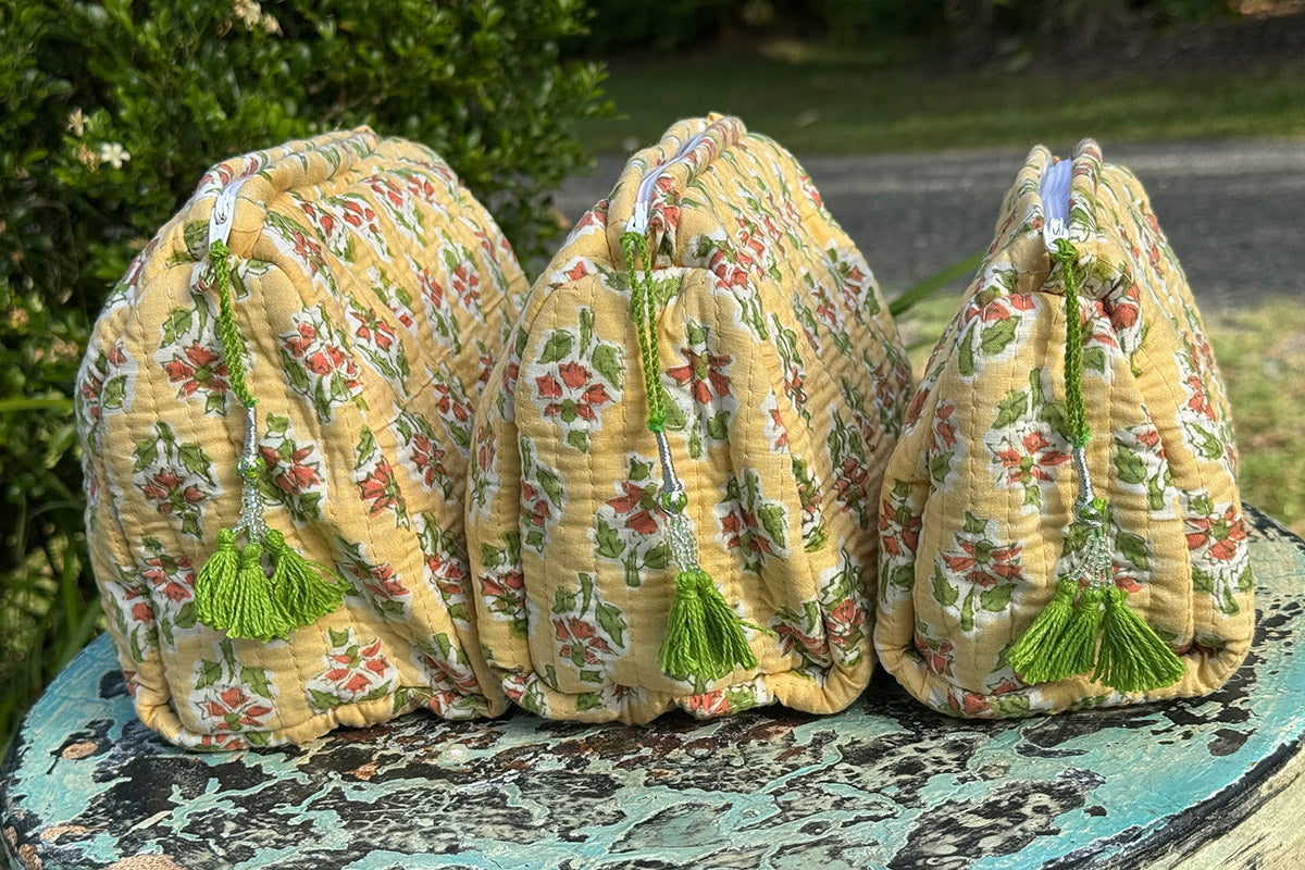 Wash Bags, accessories, Hand block prints, plastic lined with inside - Pollen