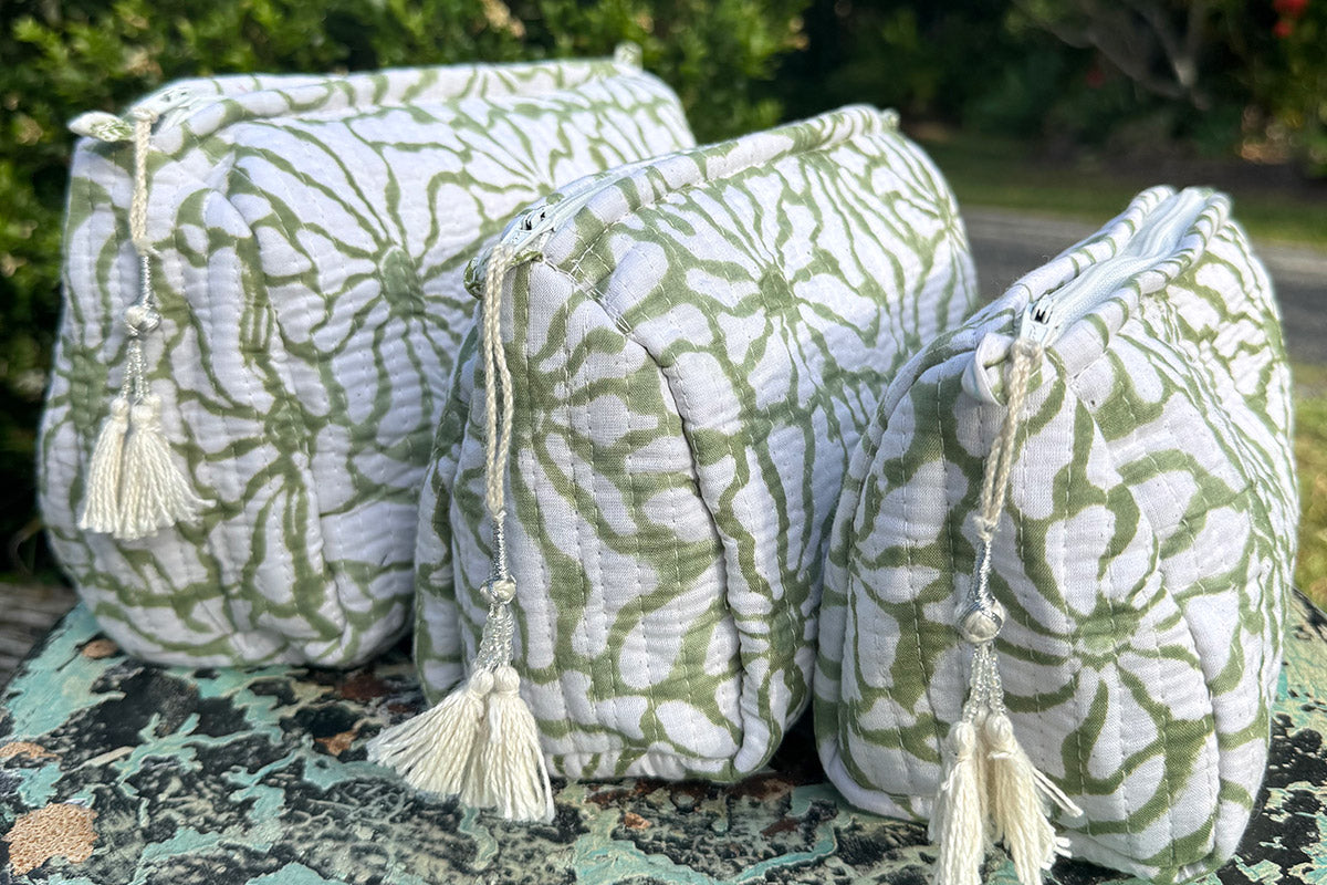 Wash Bags, accessories, Hand block prints, plastic lined with inside - Asha
