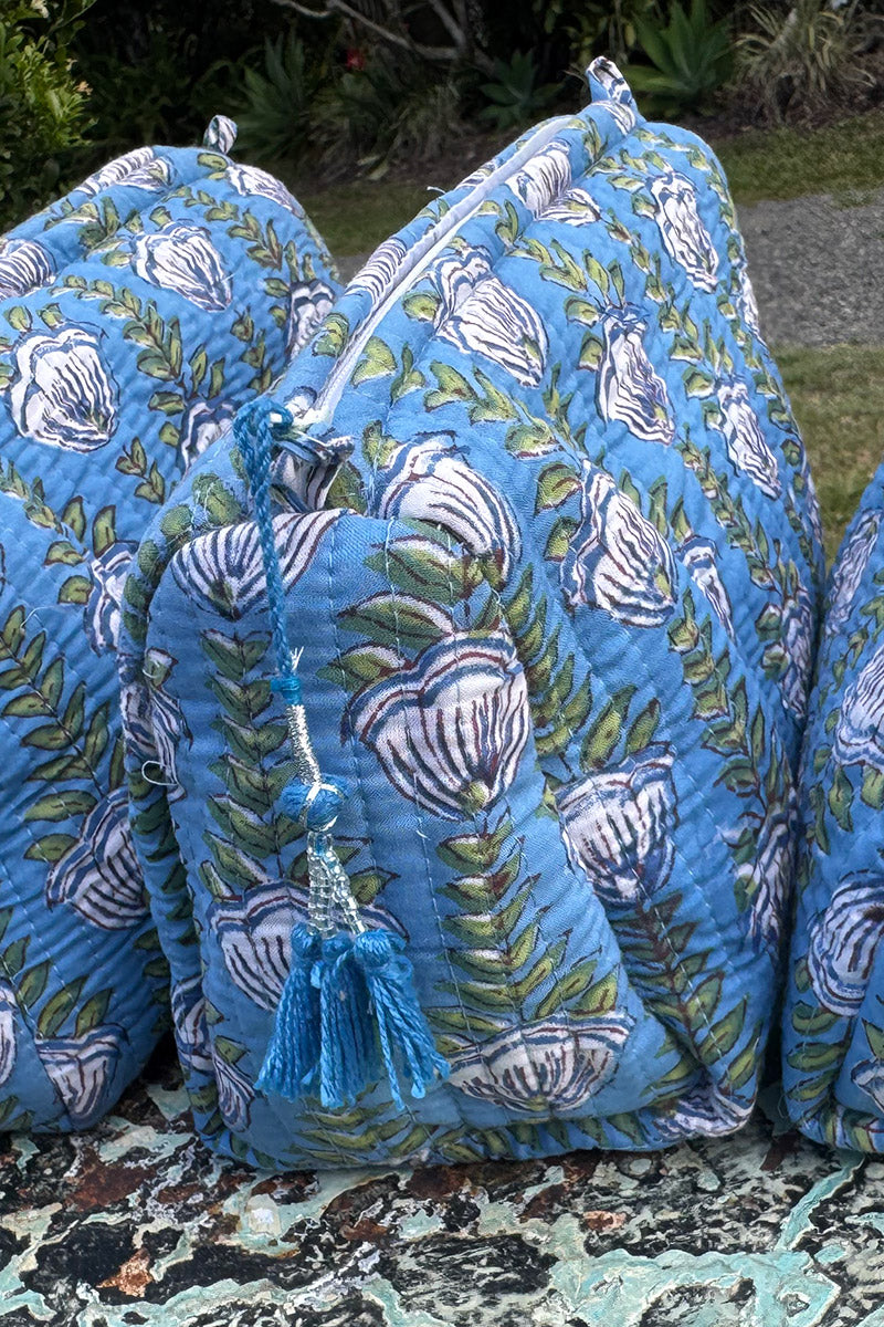 Wash Bags, accessories, Hand block prints, plastic lined with inside - Sea Garden