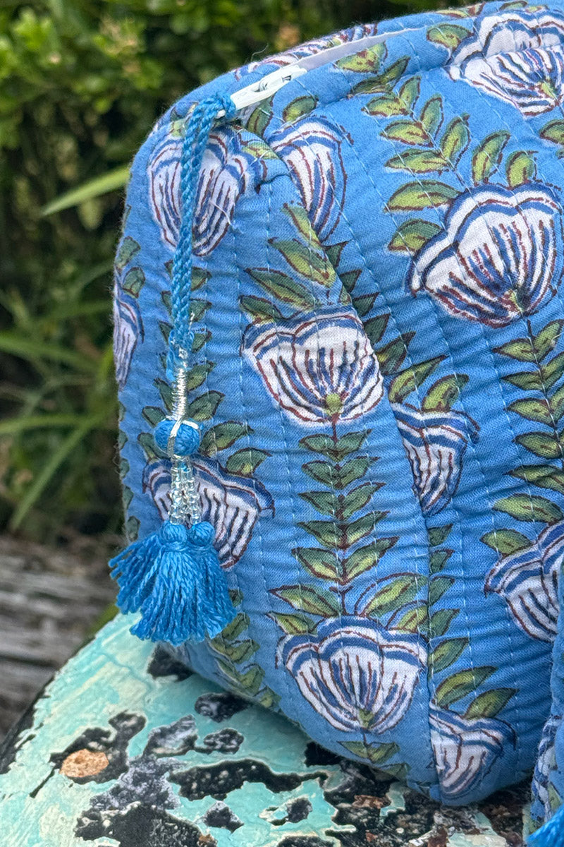 Wash Bags, accessories, Hand block prints, plastic lined with inside - Sea Garden