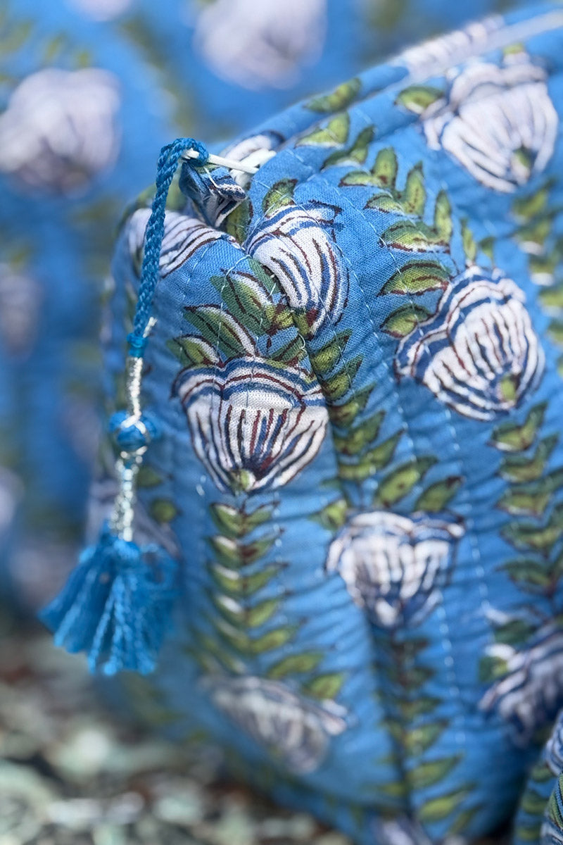 Wash Bags, accessories, Hand block prints, plastic lined with inside - Sea Garden