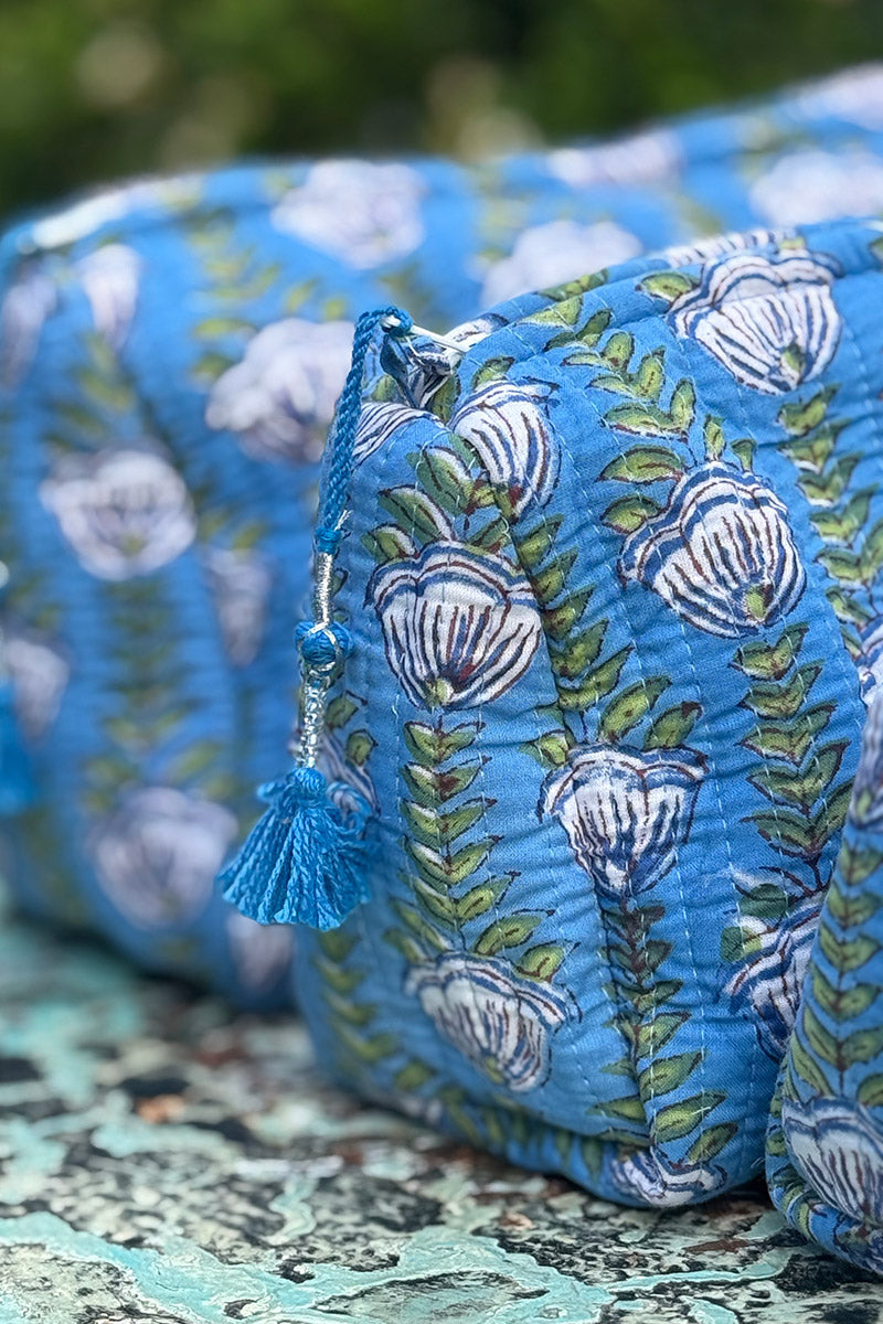 Wash Bags, accessories, Hand block prints, plastic lined with inside - Sea Garden