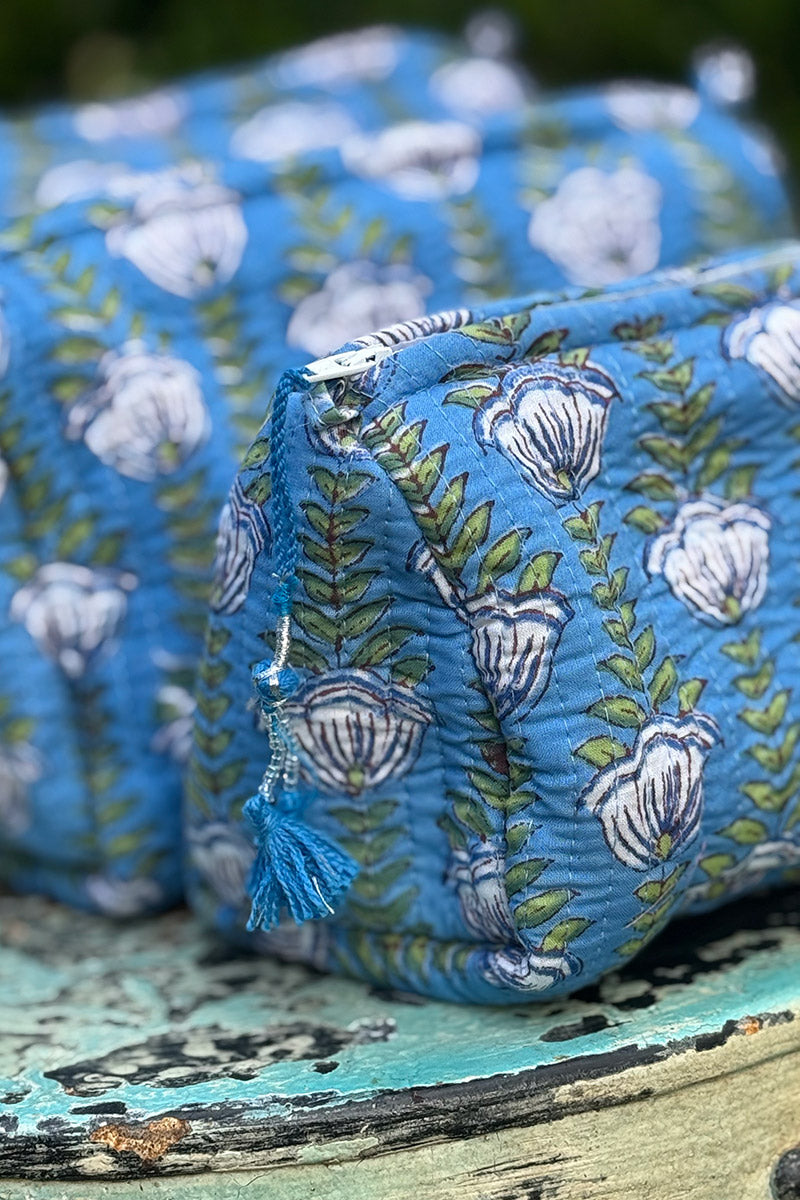 Wash Bags, accessories, Hand block prints, plastic lined with inside - Sea Garden