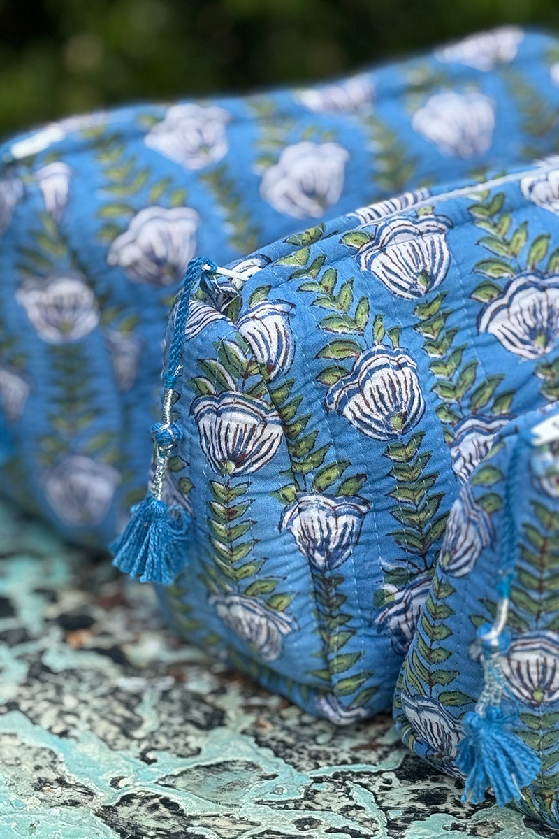 Wash Bags, accessories, Hand block prints, plastic lined with inside - Sea Garden