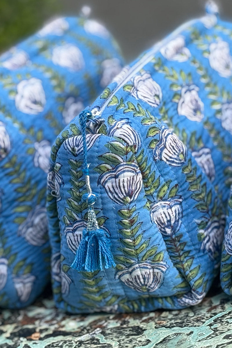 Wash Bags, accessories, Hand block prints, plastic lined with inside - Sea Garden