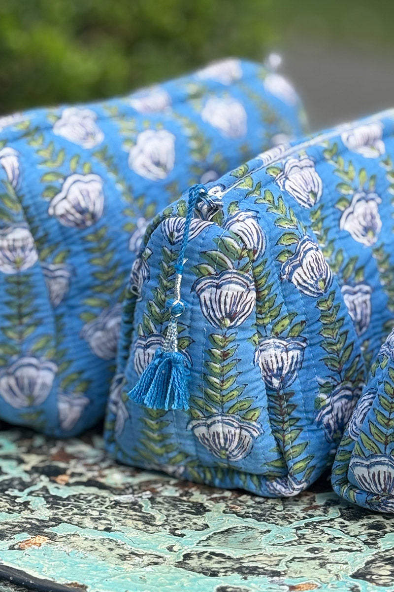 Wash Bags, accessories, Hand block prints, plastic lined with inside - Sea Garden